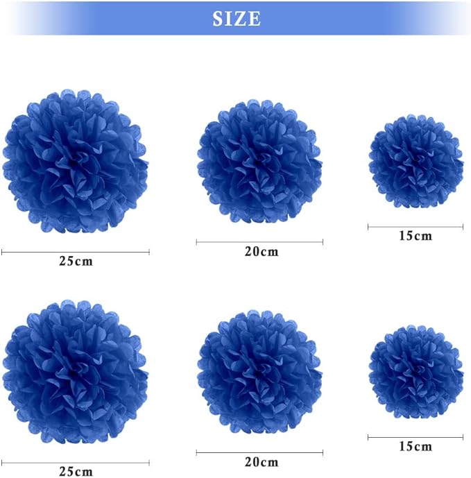 Binpeng Paper Pom Poms Hanging Paper Flower Ball Wedding Celebrations Decorations Outdoor Decoration Flowers Craft for Birthday Party (Royal Blue 6 PCS)
