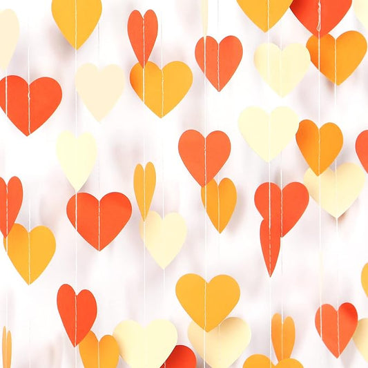 Light-Yellow Orange Party-Decorations Heart Garland-Streamers - 52Ft Fall Autumn Thanksgiving Harvest Paper Banner,Birthday Baby Bridal Shower Engagement Wedding Bachelorette Decor Lasting Surprise