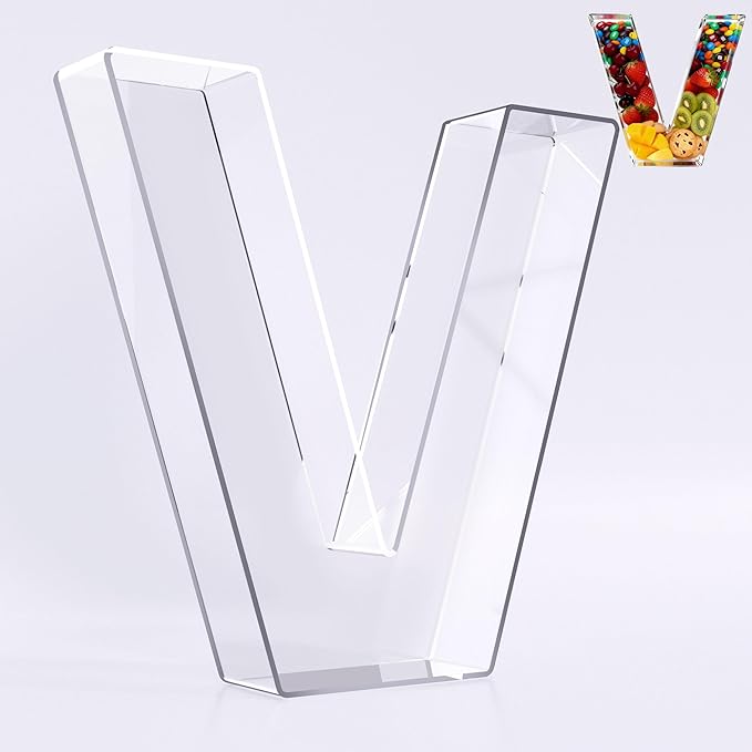 Ledido 10’’ Acrylic Letter Charcuterie Board Box, Reusable Fillable Serving Tray for Candy Cake Fruit Snack, Easy-Clean Acrylic Charcuterie Tray for Birthday Anniversary Party Decorations, Letter V