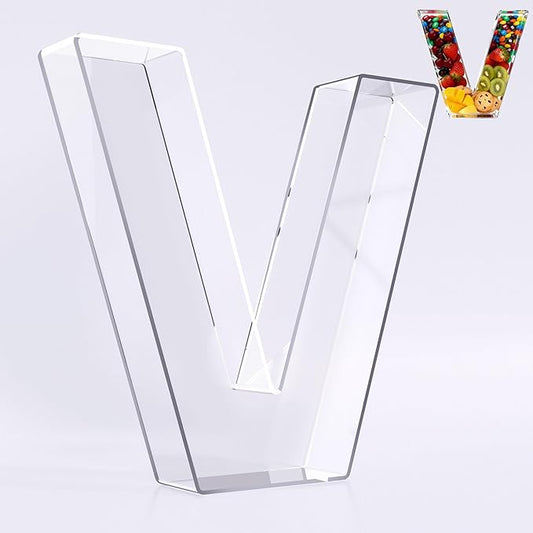 Ledido 10’’ Acrylic Letter Charcuterie Board Box, Reusable Fillable Serving Tray for Candy Cake Fruit Snack, Easy-Clean Acrylic Charcuterie Tray for Birthday Anniversary Party Decorations, Letter V