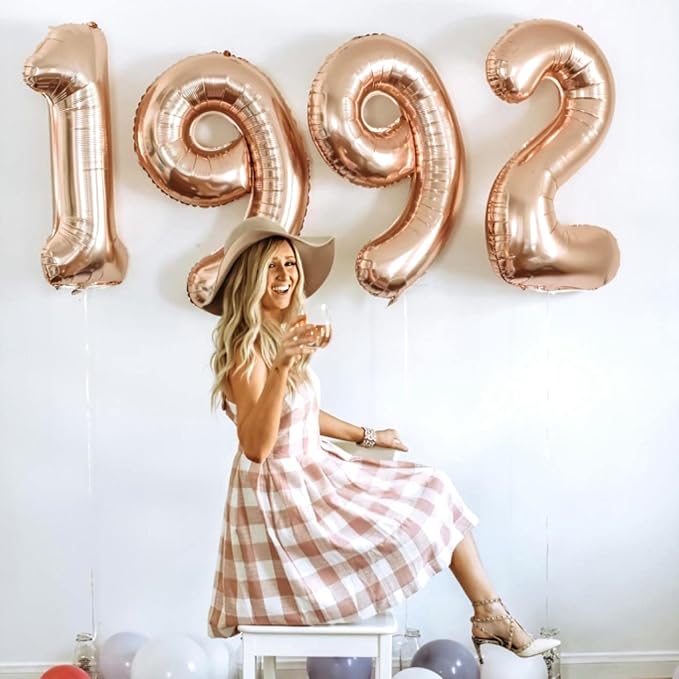 40 Inch Rose Gold Number 4 Balloon for Girls, Large Self Inflating Foil Number Balloons 0-9, Digit 4 Helium Balloons for Women 40th Anniversary 4th Birthday Engagement Party Decoration Supplies