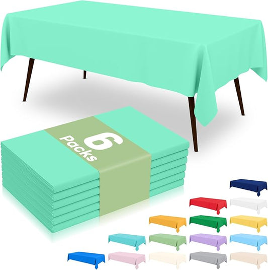 misaya 6 Packs Disposable Plastic Table Cloth, 54 x 108 Inch Waterproof Rectangle Tablecloth, Leakproof & Sturdy Decorative Table Covers for Picnic, Party and Outdoor, Mint Green