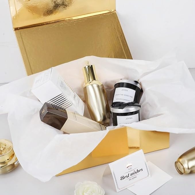 UoeRing 6 Pack Gold Gift Box 9.5x6x3 inch Small Luxury Gift Box for Presents with Magnetic Lid Collapsible,Bridesmaid Proposal,Contains Card, Ribbon, Tissue Paper,Shredded Paper Fille