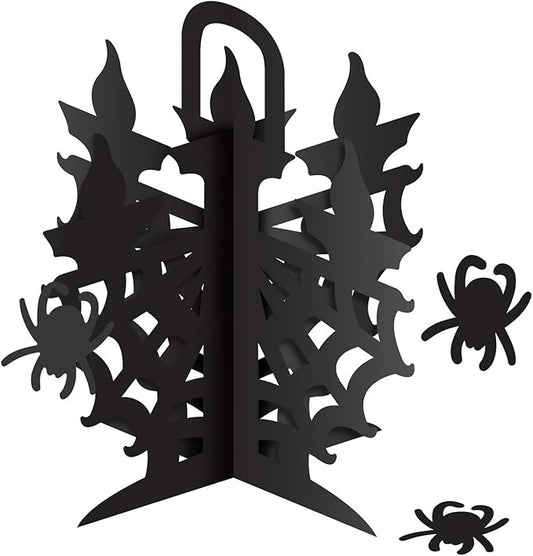 Beistle 3-D Candelabra Centerpiece – Black Cardstock Table Decoration with Spider Accents for Halloween Parties, Haunted House Decor, or Gothic Themed Events, 11½"