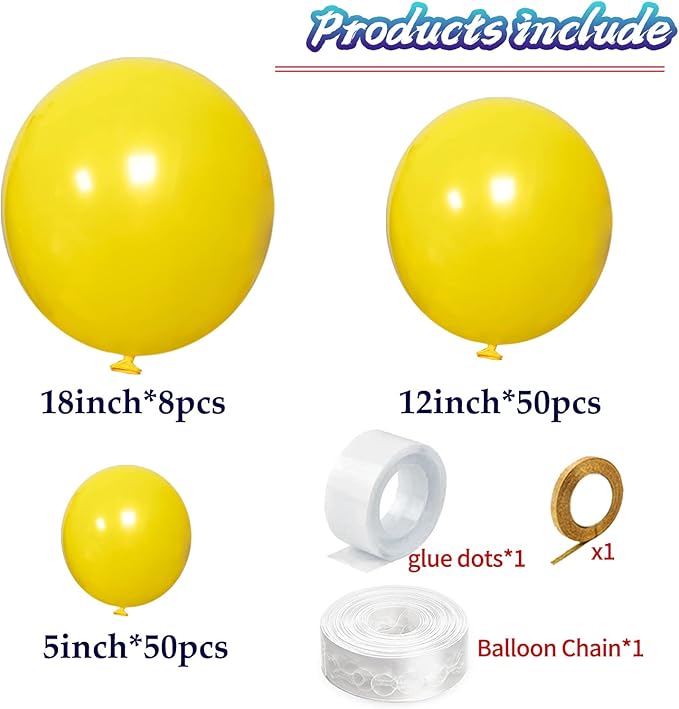 Yellow Balloon Arch Kit 111Pcs 18 12 5 Inch Latex Party Balloons Garland for Birthday Baby Shower Wedding Engagement Anniversary Christmas Party Decorations