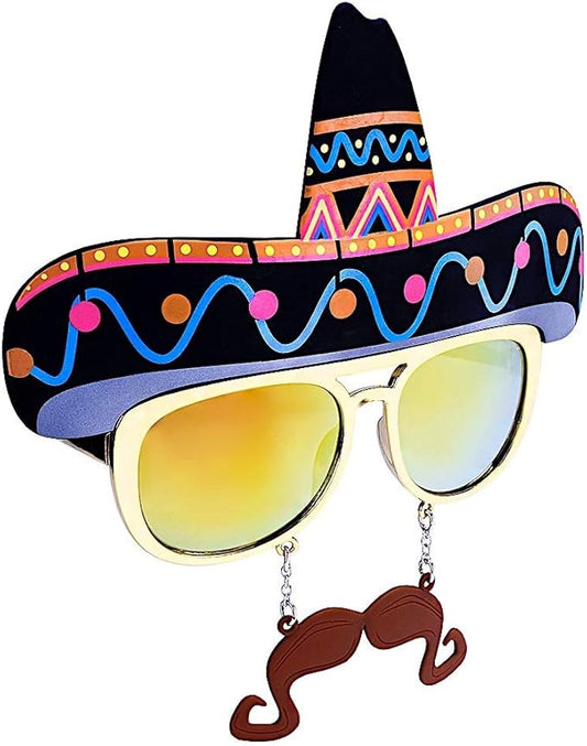 Sun-Staches Fiesta Fun Sombrero Sunglasses | Photo Booth | Party Attire or Party Favor | One Size Fits Most
