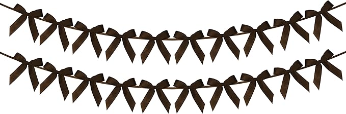 2pcs Brown Bow Garland Banner - 8.3 Feet Coquette Ribbon Bow Decorations for Baby Shower, Birthday Party, Bridal Shower Decor (Brown)
