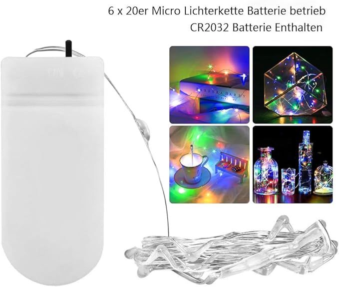 BXROIU Fairy Lights CR2032 Battery Operated,6.6Ft/2Meter 20 LEDs Micro Silver Wire String Lights for Bedroom Christmas Party Wedding Decoration(Multicolour, 12 Pack)