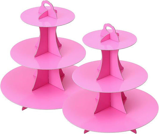 Soleebee 3-Tier Round Cupcake Stand, Cardboard Cupcake Tower, Dessert Cup Cake Stand Tower for Birthday Wedding Party Decoration, Cupcake Tier Stand 2 Set (Hot Pink)