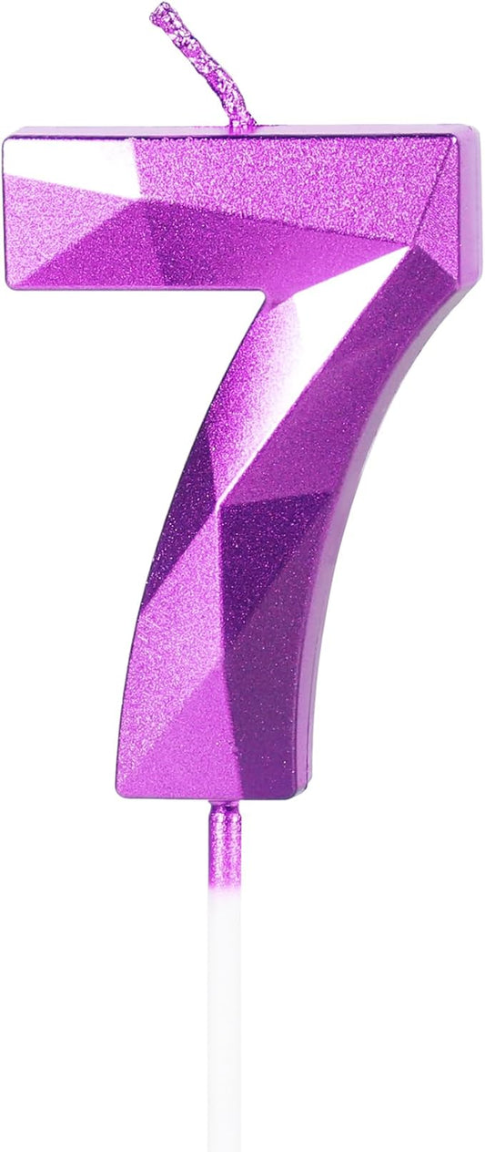 Yiran Number 7 Candles,7th Birthday Candles,Purple Happy Birthday Candle for Cake,3D Design Cake Topper Decorations for Girl Women Pet Birthday Party Wedding Anniversary Celebration Supplies