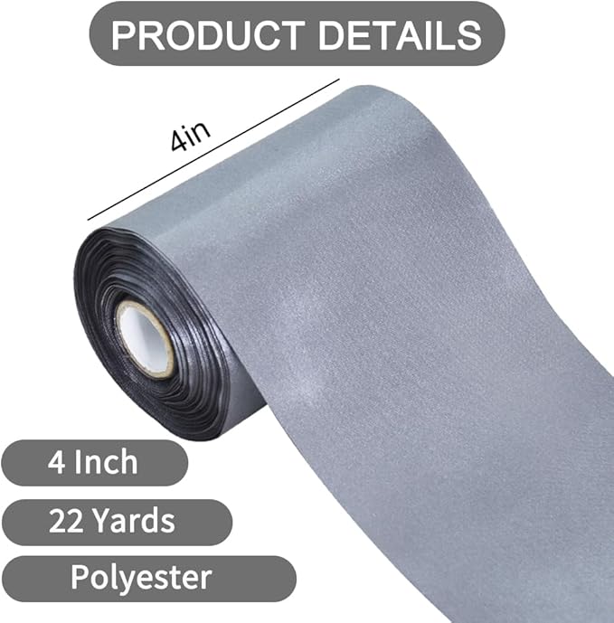 TONIFUL 4 Inch Wide Gray Deep Silver Solid Satin Ribbon 22yd Fabric Large Ribbon for Cutting Ceremony Grand Opening Chair Sashes Table Hair Car Bows Floral Craft Sewing Wedding Party Decoration