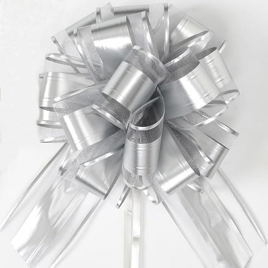 Silver Bows for Gift Wrapping, 6PCS Gift Bows for Wedding, Christmas, Birthday Decor, Gift Basket & Party Decorations, 6 Inches (Silver)