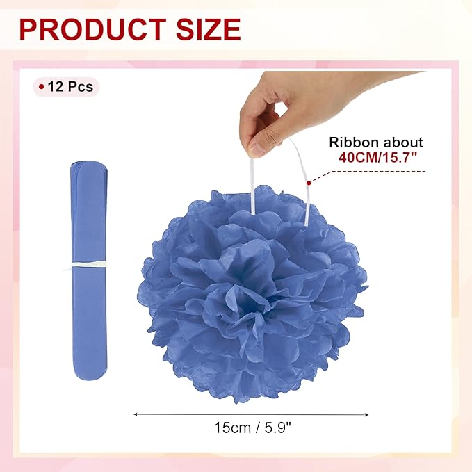 PATIKIL 6inch Tissue Paper Pom Poms, 12PCS Pom Poms Paper Flowers Ball Tissue Paper Flowers for Wedding Bridal Shower Birthday Bachelorette Party Backdrop Decoration, Navy Blue