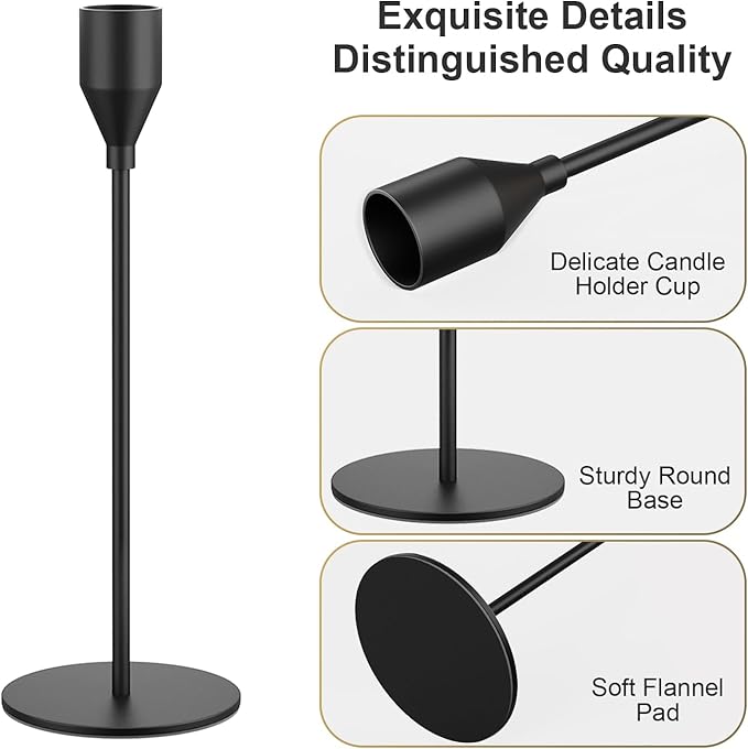 NLBTW Black Taper Candle Holders Set of 12 Candlestick Holders Bulk, Metal Candle Stick Holder Decor for Wedding, Dinning, Christmas Party or Anniversary, Fits 3/4 Inch Thick Candle