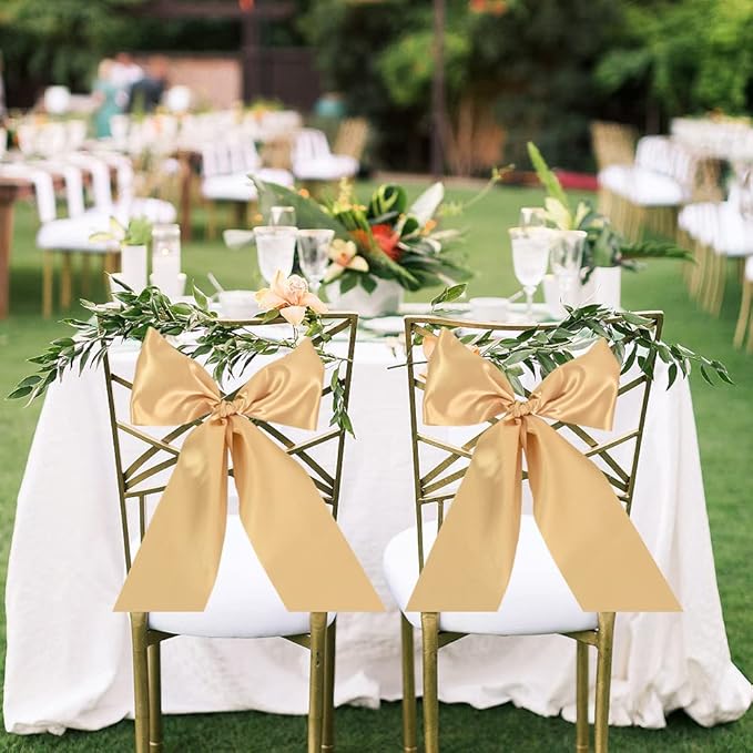 TONIFUL 4 Inch x 11 Yards Wide Gold Satin Ribbon Solid Fabric Large Ribbon for Cutting Ceremony Kit Grand Opening Chair Sash Table Hair Car Bows Sewing Craft Gift Wrapping Wedding Party Decoration