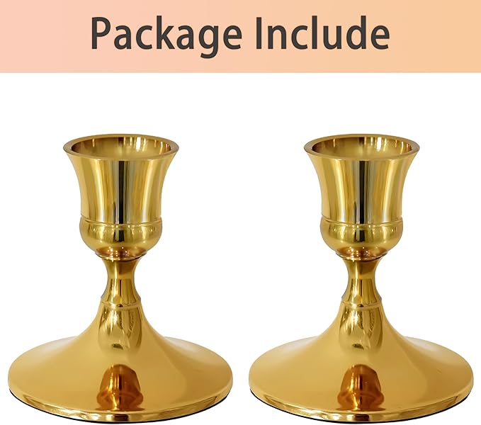 Vintage Gold Taper Candle Holders, Set of 2, Metal Taper Candlestick Holder for Dinner Room Table Centerpiece, Wedding Reception, Festive,Mantel Decoration, Home Decor (Titanium Gold)
