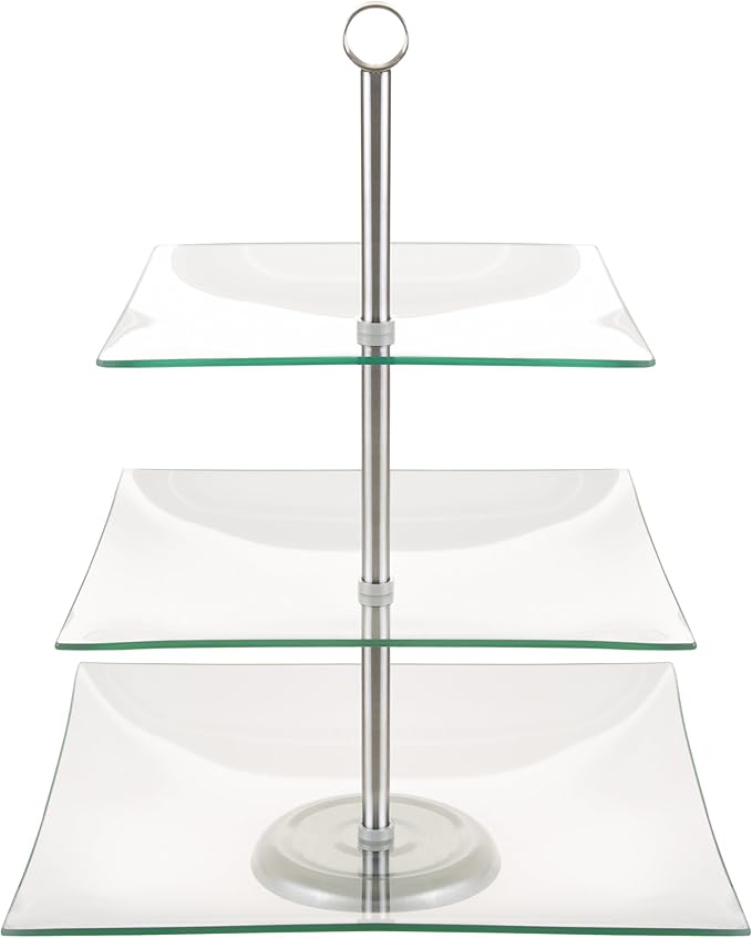 Home Dess Chef Buddy Three Tier Square Glass Buffet and Dessert Stand, 1 Pack, Clear