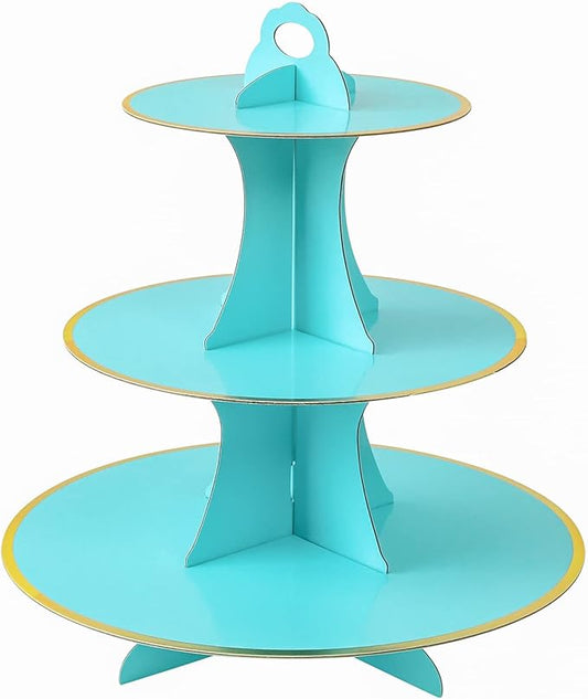 Soleebee 3-Tier Round Cupcake Stand, Cardboard Cupcake Tower, Dessert Cup Cake Stand Tower for Birthday Wedding Party Decoration, Cupcake Tier Stand 1 Set (Blue Gold)
