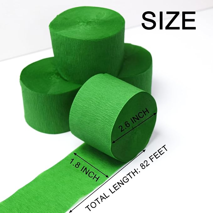 AOODOOM Crepe Paper Streamers 4 Rolls 328ft, Green Pack of Party Streamers for Birthday Decorations, Party Decorations, Wedding Decorations