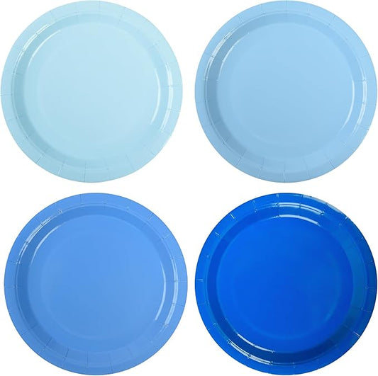 AimFun Blue Gradient Blue Party Plates 7'Disposable Round Dessert Plates for Birthday Wedding Bridal Engagement Baby Shower Party Supplies 48