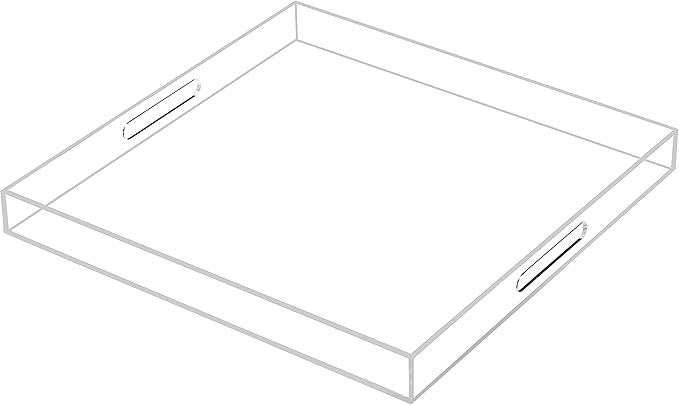 Large Clear Acrylic Serving Tray with Handles-24x24x2 Inch Spill Proof Tray for Ottoman,Coffee Table, Breakfast, Tea, Food, Butler -Safe Edge Organizer-King Size