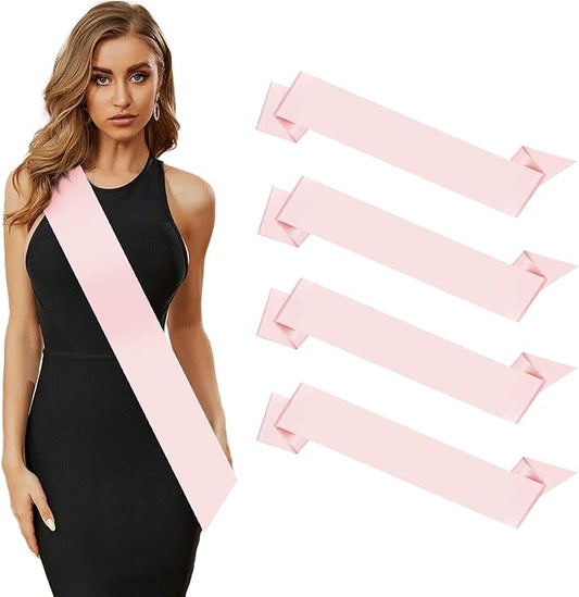 4Pcs Pink Blank Sash for Prom Queen, Homecoming, Pageant, Wedding Anniversary Wreath Christmas Party Satin Sash for Graduation, Birthday, Halloween Bachelorette Party, DIY Sashes with Safety Pin