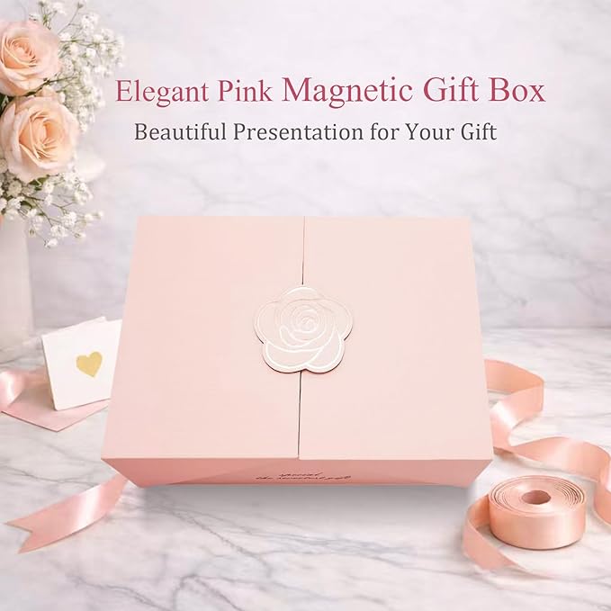Elegant Small Pink Gift Box for Women with Lid & Accessories - Reusable Magnetic Closure Gift Presentation Set, Romantic and Beautiful Ready-to-Gift Box