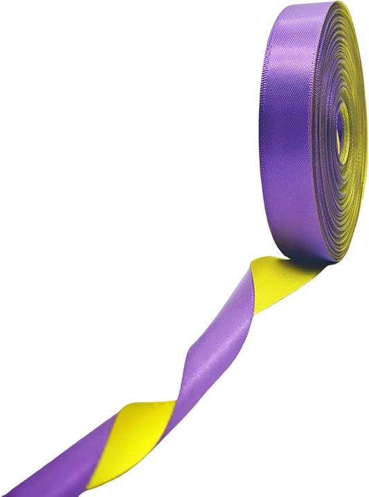 5/8 Ribbon, Purple & Yellow Two-Tone Double Faced Satin Ribbon for Gift Wrapping, Flower Bouquet, Bow, Hair, Wedding, DIY Crafts, Holiday Party Decorations, 30 Yards Total