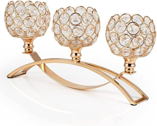 Gold Candle Holders for Table Centerpiece, 3 Arms Metal Candelabra Candlestick Holders for Home Decor, Wedding, Dinning, Party, Anniversary,Christmas Halloween Decorations