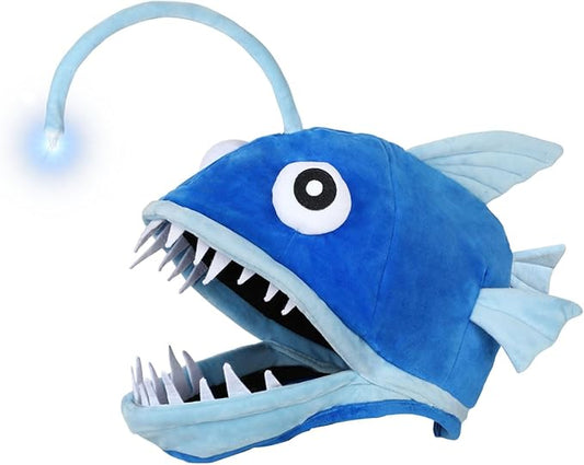 Fish Costume Hat for Adult and Kid, Angler Fish Light up Costume Hat for Halloween/Themed Parties/Cosplay Events