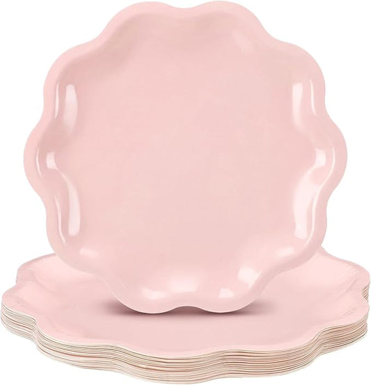 Qinyoung 25 Pack Pink Paper Plates 10.5 Inch Scalloped Disposable Dinner Plates, Light Pink Dessert Cake Plate for Birthday Party, Mother's Day Baby Shower, Wedding & Bridal Shower Decorations