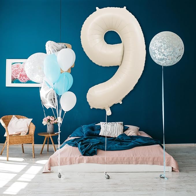 40 Inch Beige Number 7 Balloons for Girls Boys 7th Birthday, Giant Self Inflating Cream Foil Number Balloons 0-9 Large White Sand Digital 7 Balloon for Party Decorations Anniversary Supplies