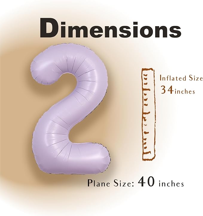 SUWEN 40 Inch Light Purple Large 2 Balloon Number Big Foil Helium Lavender Number Balloons Huge Mylar 0-9 Giant Jumbo Happy 2nd Birthday Party Anniversary Decorations