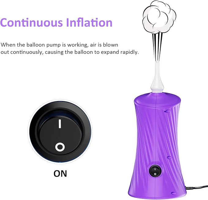 Balloon Pump Electric Balloon Pump Air Balloon Pump Balloon Blower Machine Portable Long Animal Blower Machine Blue/Orange/Pink/Purple Electric Balloon Pump Inflator for Party/Wedding/Birthday Decor
