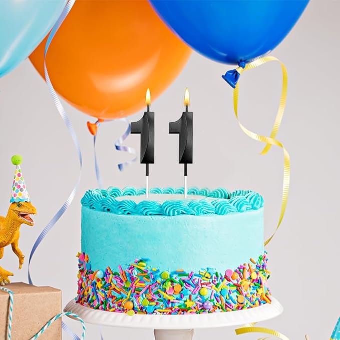 11st Birthday Number Candles (11 Black) - 2 Pack, Sparkling, Non-Toxic, Easy to Insert, Perfect for Boys & Girls Birthday Cakes & Cupcakes