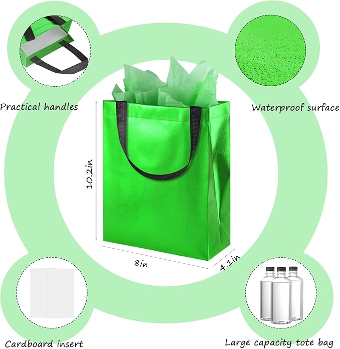 BLEWINDZ 18Pcs Gift Bags Medium Size with 18 Tissues - 10.2 "Reusable Sparkly Party Favor Bags for Christmas, Birthday, Baby Shower, Weddings, Shopping