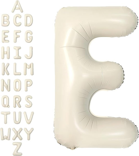 SUWEN 40 Inch Cream Large E Letter Balloons Big Foil Helium Letter Balloons A-Z Jumbo Mylar Happy Birthday Party Decorations for Girl Anniversary Party Supplies