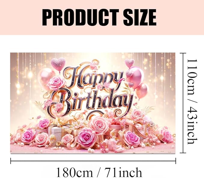 Happy Birthday Party Banner, Colorful Floral Party Decorations for Birthday Celebration, 71x43in Photo Backdrop for Party, Home Decor, Event Decorations