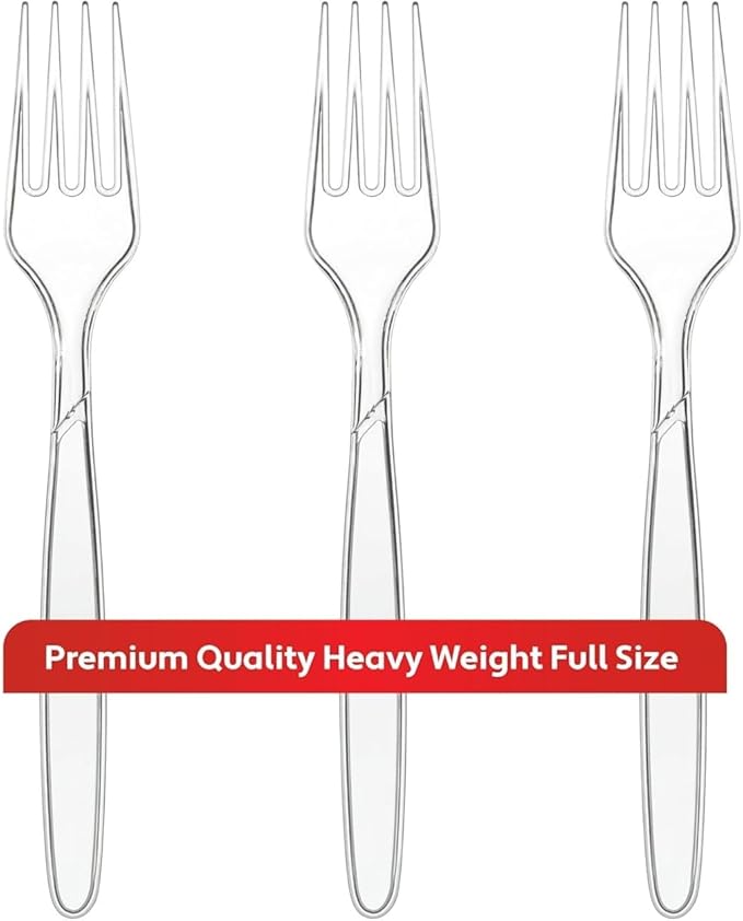 360 Count Extra Heavy Duty Clear Plastic Silverware, 180 Forks, 180 Spoons, BPA Free Disposable Cutlery Set, Premium Bulk Utensils Plasticware for Party Supplies