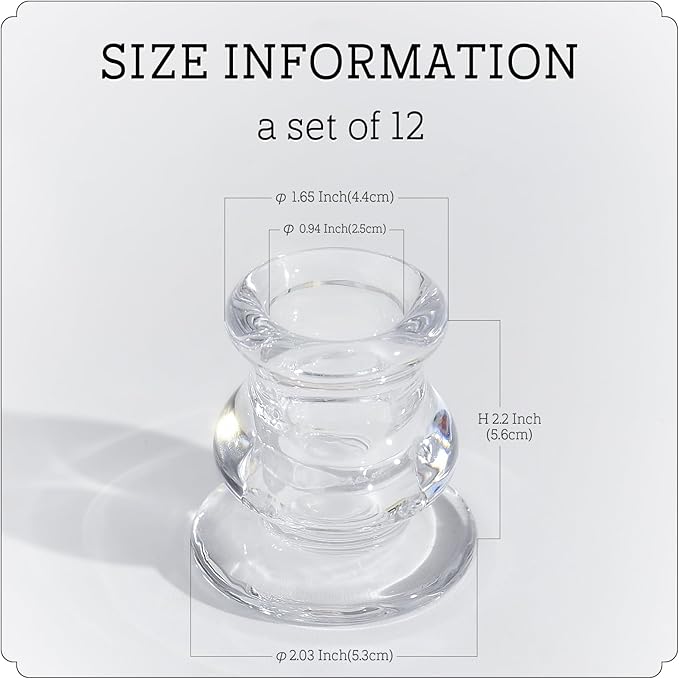 Clear Glass Candle Holders Set of 12-Taper Candlestick Holders Bulk for Wedding, Decoration and Dinning