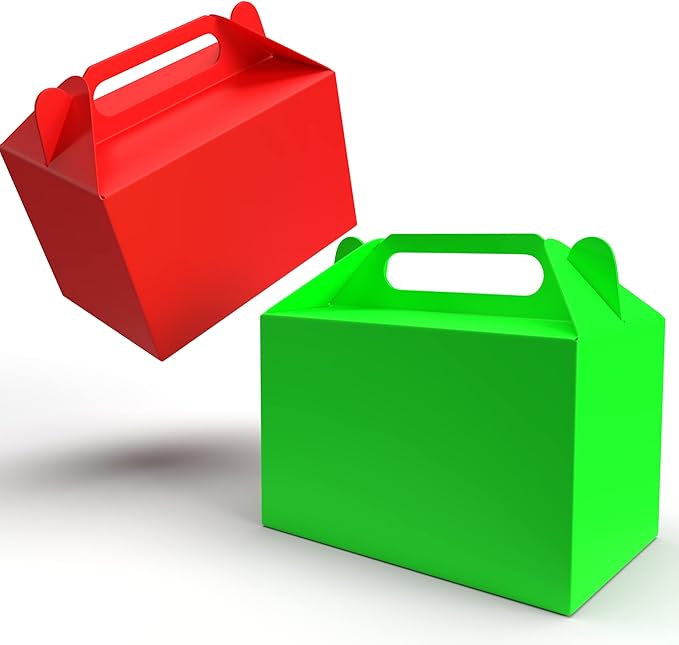 The Dreidel Company Gable Treat Boxes, (12-Pack) Party Favor Boxes for Kids Birthday, Candy Boxes Party Favors, Weddings Events, Baby Shower, 6.25" x 3.5" x 3.5" Inch Box (Multi-Color Treat Box)
