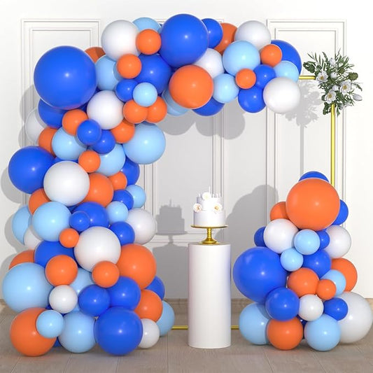 Blue, Orange, White Balloons Garland Arch Kit - Royal Blue and Orange Balloons White Balloons for Birthday Baby Shower Retirement Engagement Graduation Prom Party Decorations
