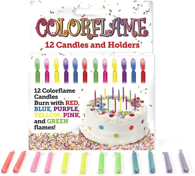 Amazing Colorflame Multicolor Happy Birthday Candles and Holders (12 Count),Unscented
