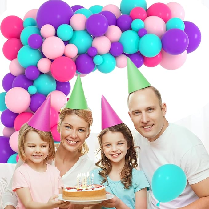 Teal Blue Purple Pink Balloon Garland Arch - Hot Pink Blue Purple Balloons Silver Star Balloons for Under The Sea Princess Girl Grown Up Birthday Baby Shower Party Decorations