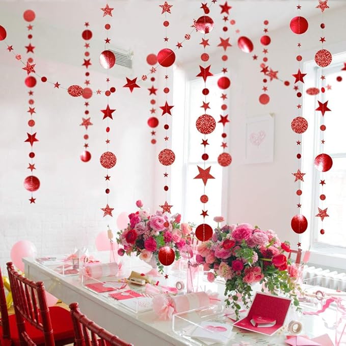 Decor365 Twinkle Star Garland Glitter Red Party Decorations Star Banner Ceiling Hanging Streamer Backdrop for Birthday Valentine’s Day Christmas Lunar New Year Weddings Romantic Theme Party Supplies