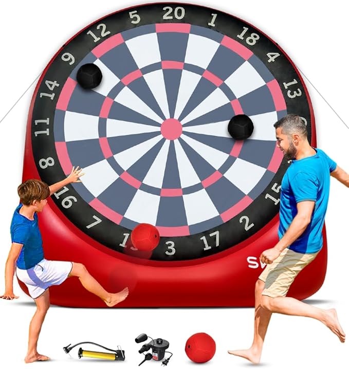 Swooc Games - Premium Inflatable Giant Kick Darts (15+ Ways to Play) - Jumbo Soccer Dartboard with Air Pump - Big Carnival Games - Giant Outdoor Games - Oversized Dart Board Yard & Lawn Game