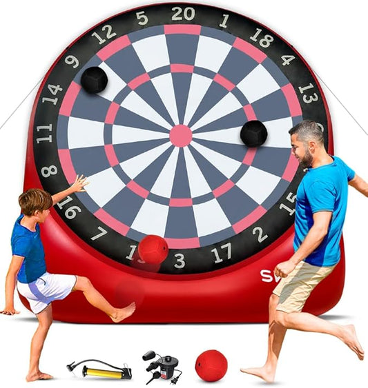 Swooc Games - Premium Inflatable Giant Kick Darts (15+ Ways to Play) - Jumbo Soccer Dartboard with Air Pump - Big Carnival Games - Giant Outdoor Games - Oversized Dart Board Yard & Lawn Game