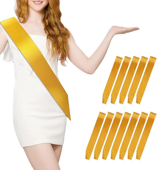12 Pcs Sash Blank Satin Sash Party Favors Plain Sash Pageant Sash Dark Yellow Sash Sashes for Birthday, Wedding, Graduation, DIY, Beauty Pageant, Hen Party, Homecoming, Make Your Own Sash