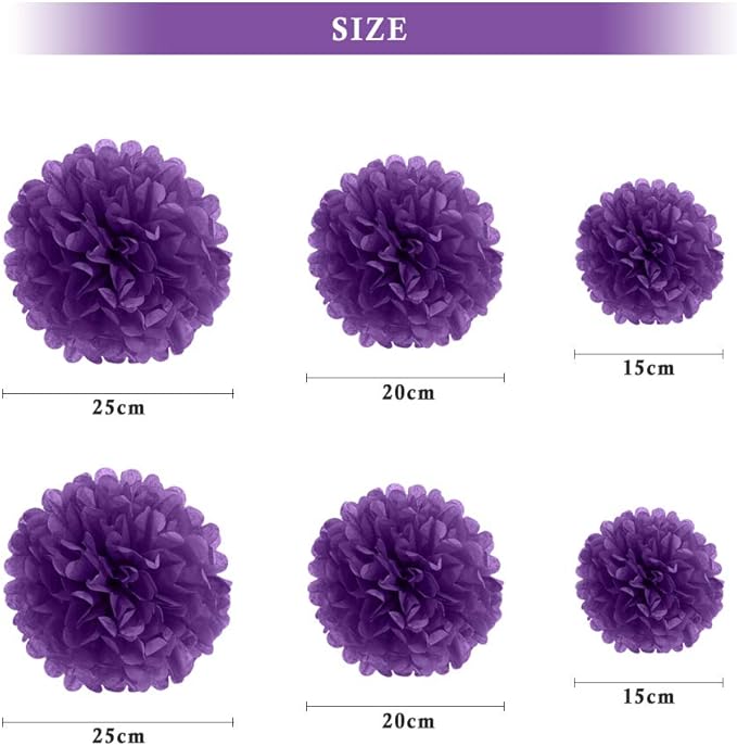 Binpeng Paper Pom Poms Hanging Paper Flower Ball Wedding Party Celebrations Decorations Outdoor Decoration Flowers Craft for Party Birthday Party (deep Purple 6pcs)