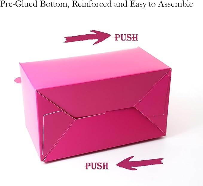 30-Pack Hot-Pink Party Favor Treat Boxes, Candy Boxes, Gable Paper Gift Boxes with Handles. Perfect for Bright Pink Theme Party, Birthday Party Baby Shower Decoration Supplies.